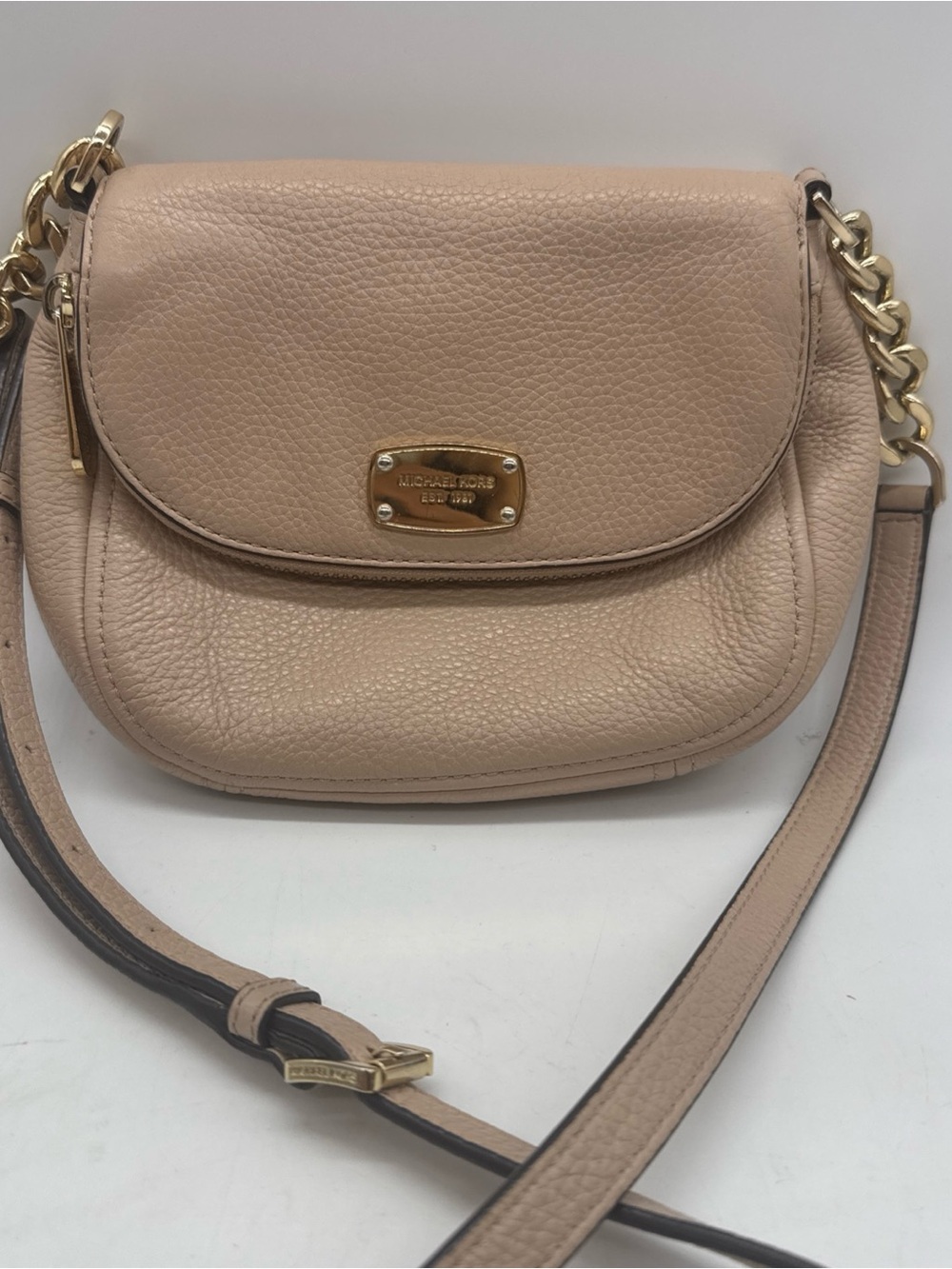 Michael Kors Blush Pebbled Leather Crossbody with Gold Chain